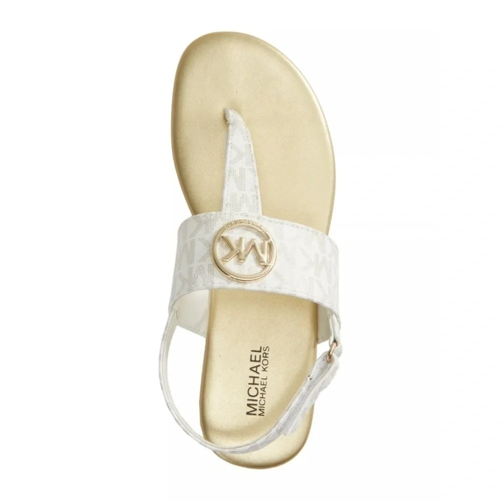 MICHAEL KORS Girls Marlie MK Logo T-Strap Sandals Shoe White Soft Gold -various